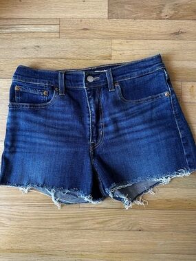 Levi’s Women's Dark Blue Denim Frayed Hem Jean Shorts
